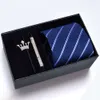 Designer Tie Gift Box Mens Business Stripe Four Piece Set Formal Black 8cm Wedding Groom Brooch Collar Clip {category}