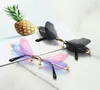 Fashion Rimless Dragonfly Wing Sunglasses Women Vintage Clear Ocean Lens Eyewear Men Pink Yellow Sun Glasses Shades UV4009529827