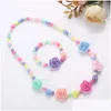 Jewelry 2Pcs/Set Candy Color Beads Cute Flower Bow Stberry Necklace Bracelet Sets For Kids Party Girl Birthday Gift Drop Delivery Baby Dhxig