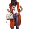 Malha feminina feminina s longo malha cardigan colete sem mangas camisola bolsos abertos frente drapeado espanador casual