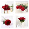 Decorative Flowers Wreaths Rose Artificial Flower Realistic Roses Bouquet Long Stem Single Fake Floral For Home Office Parties And Dro Dhukq