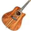 All Koa Wood Acoustic Guitar Cutaway D Style Abalone Ebony Fingleboard