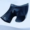 Calzoncillos Boxer de seda de hielo para hombre, ropa interior de pierna larga, bragas deportivas sin costuras, pantalones cortos transpirables suaves para gimnasio y Fitness