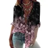 Damesblouses Dames verenprint Button-down shirts Stand Casual tops met lange mouwen Polyester shirt Los streetwear