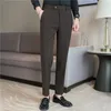 Pantalones de traje a rayas para hombre, pantalones de vestir ajustados rectos de estilo británico de otoño 2024, pantalones casuales sólidos, ropa de moda para hombre 240318