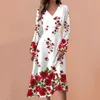 Abiti casual Donna Primavera E Autunno Moda Scollo a V Manica lunga Stampa sfumata Abiti Eleganti Para Ropa De Mujer