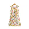 Printemps multicolore floral imprime jacquard robe sans manches rond randon roches courtes robes décontractées s4m150315