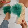 Flops Aphixta Furry Green Wedge Platform Slides Damesschoenen 9cm slippers slippers slippers hakken schoenen strand sandalen plus maat 43