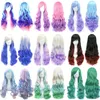 Synthetic Wigs Soowee 70cm Long Curly Synthetic Hair Womens Wig Hairpiece Blue Yellow Pink Rainbow Party False Hair Cosplay Wigs for Women 240328 240327
