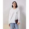 Toyouth Women Tees Autumn Long Sleeve Round Neck Loose T-shirt Söt kanintryck 100% Cotton Casual All Match Basic Tops 240311