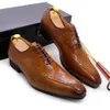 İtalyan tarzı kahverengi siyah gerçek deri oxford elbise ayakkabıları yüksek kaliteli dantelli takım elbise ayakkabı ayakkabı düğün resmi erkek ayakkabıları 240318