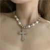 Ins Wind Hip Hop Pearl Necklace Punk Simple Sweet Cool Dark Cross Pendant CLAVICLE CHAIN ​​BDT1