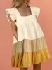 Casual Dresses Women Ruffled Mini Dress Summer Cute Square Collar Pocket Elegant Butterfly Sleeve Beach Party Kvinna Vestidos