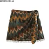 Röcke Keyanketian New Vintage Geometrische Print Minirock geknotet Sarong Perlen Fringe Wrap Vestidos Casual Zip Short Skort Mujerl2403