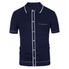 Camisas masculinas 2024 verão manga curta polo com botão frontal sólido malha formal vestido de escritório masculino casual tops