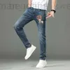 Jeans masculinos designer h casa marca de moda impressão digital 2023 primavera verão fino fino ajuste elástico calças slim-fit produtos europeus luz luxo olnn hu0h