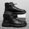 Boots Ankle Boots for Men Black Pu Leather Casual Shoes Spring Comfortable Platform Boot Hightop 2022 Winter Plush Warm Booties Man