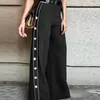 Hosen Plus Größe 5XL VONDA Frauen Breites Bein Elegante Sommer Seite Tasten Unten Mode Lange Pantalon Casual Feste Hohe Taille hose