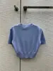 여자 T 셔츠 봄 2024 단색 단락 슬리밍 둥근 목 둥근 목 짧은 바닥 니트 탑 티셔츠웨어 xx041