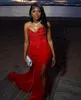 Sexy red mermaid prom dress for black women beads covered formal evening dresses elegant sweetheart dresses for special occasions pleats split robe de soiree