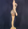 Abbigliamento da palco Abito corto in tessuto elastico con specchio con strass argento scintillante Abito corto da donna Compleanno Festeggia Spettacolo di ballerini Lkjp