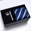 Designer Tie Gift Box Mens Business Stripe Four Piece Set Formal Black 8cm Wedding Groom Brooch Collar Clip {category}