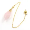 Pendant Necklaces FYSL Light Yellow Gold Color Hexagon Pyramid Clear Quartz Link Chain Black Agates Pendulum Jewelry