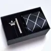 Designer Tie Gift Box Mens Business Stripe Four Piece Set Formal Black 8cm Wedding Groom Brooch Collar Clip {category}