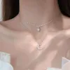 Collier en argent et diamants scintillants pour femmes, Version coréenne d'instagram, Double couche, lune octogonale, chaîne de collier inhabituelle O7n2