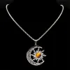 Collier pentagramme sorcière lune soleil, pierre en or 14 carats, croissant de lune occulte, Wicca, bijoux