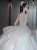 Fransız tarzı uzun kollu balo elbisesi gelinlik gelinlik gelinlikler prenses ülke seksi sırtsız dantel aplike pullar artı boyutu robe de mariee özel yapılmış