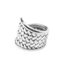 Cluster Rings Wedhoc 925 Sterling Silver Vintage Thai Woven Fish Scale Resizable Opening Ring for Women Luxury Jewelry Party Gift