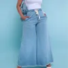 Jean femme 2024 mode ceinture élastique à lacets taille haute jambe large ample décontracté épais pantalon confortable