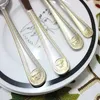 Knives Vintage Western Gold Plated Dinnerware Dinner Fork Knife Set Golden Cutlery Stainless Steel Engraving Tableware