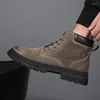 Bottes haut de gamme chaussures de marche pour hommes hommes antidérapants travail cuir à lacets moto d'affaires 2024 cheville tout-match