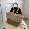 Knitting Kits Fabric Khaki Beach Bag Large Capacity Handmade Straw Summer Holiday Leisure Women Bags Shopping 240307