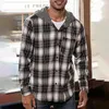 Men's Casual Shirts Hooded Flannel Plaid Shirt For Men Drawstring Long Sleeve Regular Fit Button Down Tee Tops