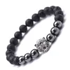 Charm Bracelets 12pcs 8mm Natural Black Lava Stone Beads Hematite Cross Buddha's Head Bracelet For Women Men Jewelry