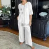 Survêtements femmes coton lin Chic ensemble décontracté revers simple boutonnage jambe large pantalons ensembles été lâche vacances costumes 24318