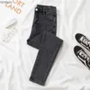 Damenjeans, elastisch, Denim, Röhrenjeans, hohe Taille, Bleistifthose, Frau, koreanische Modenschau, schlank, hoch, hellblau, grau, Jean, weiblich, SkinnyC24318