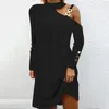 Vestidos casuais feminino elegante manga longa vestido curto ombro frio solto uma linha túnica v pescoço verão para mulheres