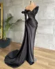 Черное вечернее платье русалки, кружевное пятно, реальное изображение, сексуальное плиссированное платье с разрезом и боковым шлейфом, платье для выпускного вечера, халаты De