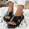 Sandales Lucyever Vinatge Back Strap Flat Sandales Femme 2023 Été Plus taille Bas talon Sandles pour femmes Antislip Beach Shoes Femme