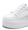 Fujin 7cm Microfiber Leather Women Casual Shoes White Platform Wedge Hidden Heel Shoes White Shoes Chunky Sneakers Skateboard 240309