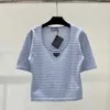 Women's T-Shirt designer High version 24 early spring new P family striped U-neck knitted T slim fit, showing a refined and elegant temperament 4551 BQ4J