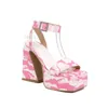 Sandaler Kncokar 2024 Summer Fashion Limelight Powder Camouflage Women's Shoes 34-43 Tjock Botten High Heel Strappy