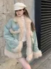 Trendy futra patchworka dżinsowa kobietę zima vintage wyściełana kurtka długie rękaw luźne swobodne dżinsowe jeaninwear 240228