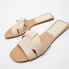 Sandals Summer 2024 Women's Flat Slippers Gold Criss-Cross Leather Slides Casual Woman Flip Flops Female Beach Shoes