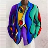 Men's Casual Shirts Fashion Shirt Lapel Graffiti Ink Painting 3D Printing Slim Outdoor Retro High Quality Material Top Large Size
