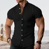 Camisas casuais masculinas Men Slim Fit Stand Stand Collar Cardigan Stylish for Business Office Use Manga curta